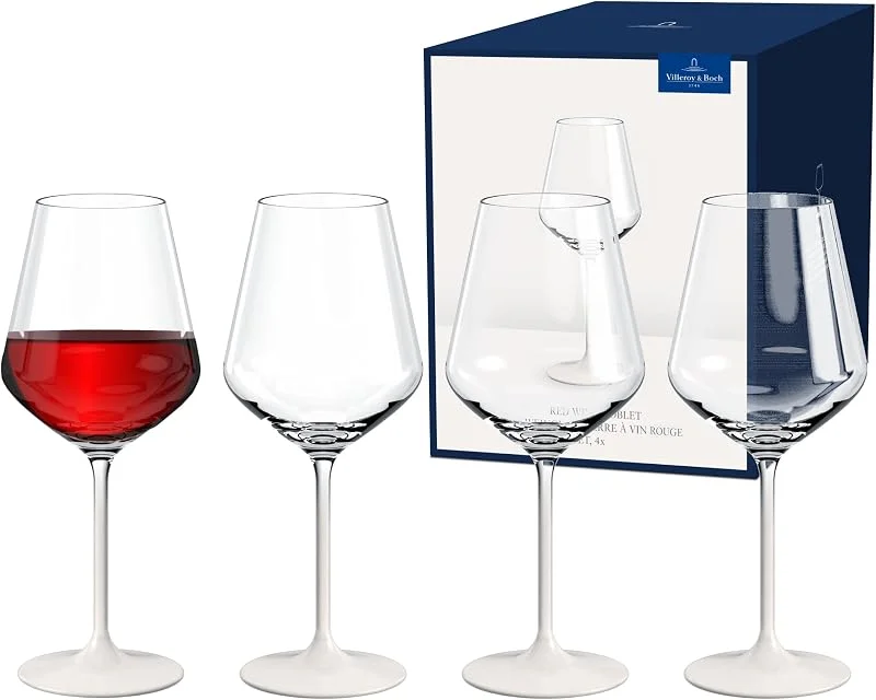 Villeroy & Boch – Manufacture Rock blanc Rotweinglas Set 4 teilig Weiß, Weinglas Set für Rotwein, Gläser für Wein, Außergewöhnliche Gläser, Kristallglas — Wein und Festtafel
