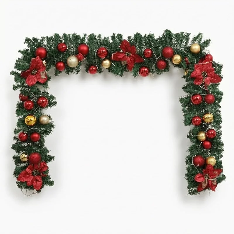 Marke: Woideklu Festlicher Kranz Künstliche Tannengirlande Weihnachtsgirlande Türkranz Dekokranz mit Goldenen Kugeln Und Schleifen aus, 1.5 Meter Mit Licht, Style to 6 — Weihnachtsdeko