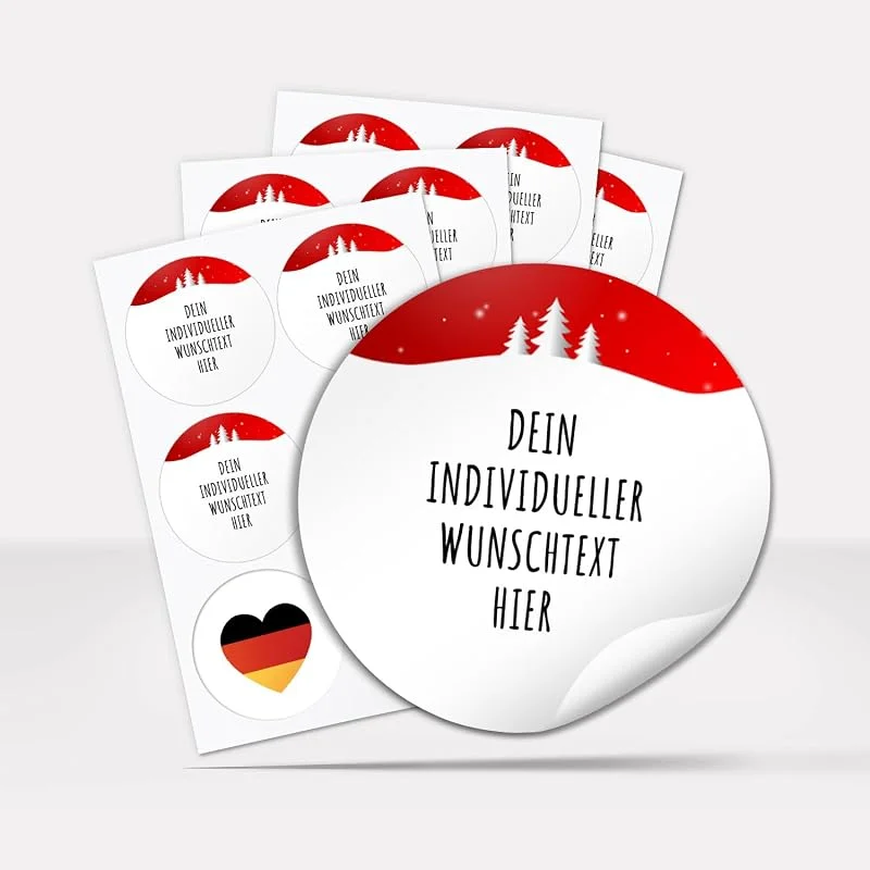 Besuche den Einladungskarten Manufaktur Hamburg-Store 24 Weihnachtsaufkleber PERSONALISIERT mit Wunschtext, rund 4 cm rot — Geschenkverpackung
