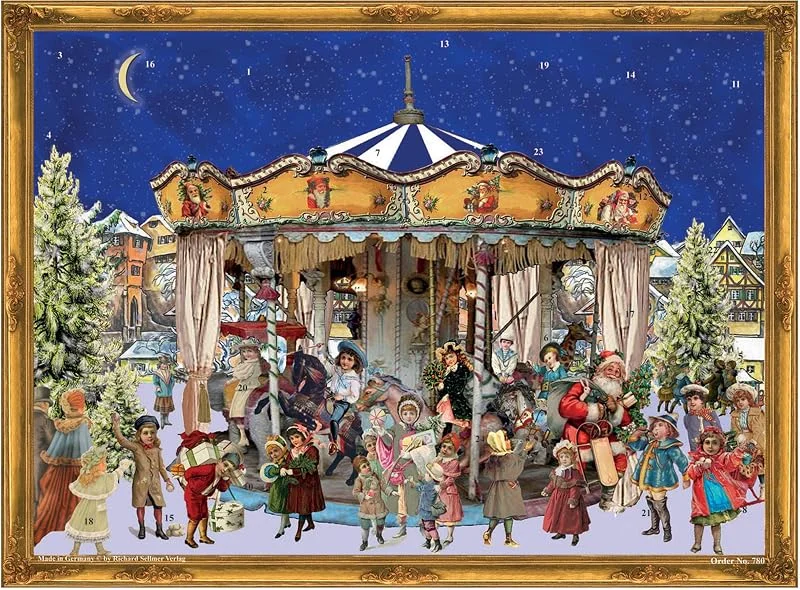 Marke: Richard Sellmer Verlag Nostalgischer Adventskalender, Weihnachtskalender mit Bildern und Glimmer "Weihnachtskarussell" — Advent und Tisch