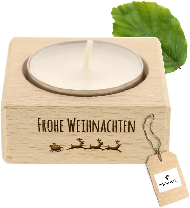 Besuche den Hofmeister Holzwaren-Store HOFMEISTER® Teelichthalter Motiv ''Frohr Weihnachten'' – Weihnachtsdeko & Tischdeko – Geschenkidee für Freunde & Familie – Kerzenständer für 1 Teelicht aus Buchenholz – 5, 5 cm — Advent und Tisch