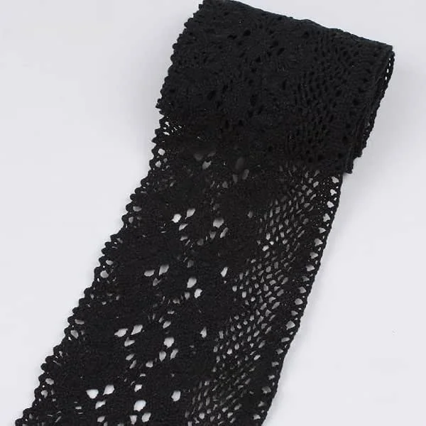 Marke: HSTWODE 3, 5 yards x 10cm Breite Spitzenband Spitzenbordüre Vintage Spitze-Borten Spitzenborte Baumwolle Dekoband Zierband Spitzenbesatz für DIY Nähen Basteln Kleidung Hochzeit (Schwarz, 5 yards) — Geschenkverpackung