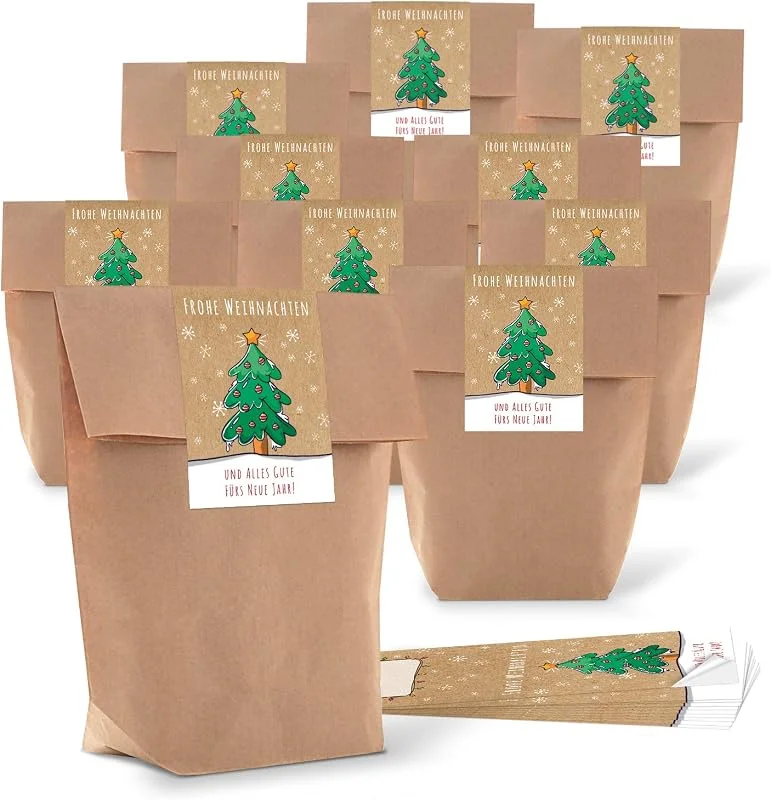 Besuche den Logbuch-Verlag-Store Logbuch-Verlag 25 kleine Papiertüten braun + Aufkleber Frohe Weihnachten & alles Gute für das neue Jahr - bio Kraftpapier Verpackung Kunden Mitarbeiter — Geschenkverpackung