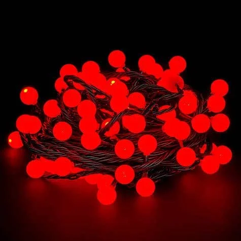 Marke: JnDee Batteriebetriebene wasserdichte Stechpalmenbeer-Kugel-Weihnachts-Lichterkette, 15 m, 100 Lichter, rote Farbe mit 6-Stunden-Timer-Funktionen, für Innen- und Außenbereich — Weihnachtsbeleuchtung