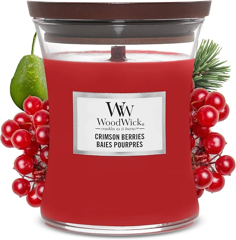 Besuche den WoodWick-Store WoodWick Mittelgroße Duftkerze im Sanduhrglas mit knisterndem Docht, Crimson Berries, bis zu 60 Stunden Brenndauer — Kerzenlicht Abendessen