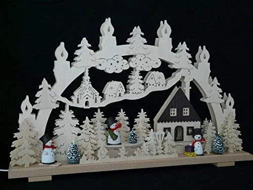 Besuche den Rudolphs Schatzkiste-Store Rudolphs Schatzkiste Schwibbogen mit Schneemänner und Beleuchtung BxHxT 70x43x7cm NEU Lichterbogen Fensterbogen Spitzbogen Erzgebirge Seiffen Weihnachten Licht Holz Dekoration Beleuchtung — Weihnachtsdeko