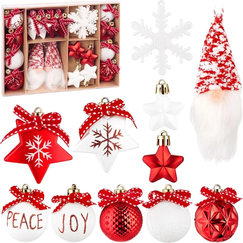 Besuche den BRUBAKER-Store BRUBAKER 24 Stück Christbaumschmuck Rot und Weiß - Weihnachtskugel Set — Weihnachtsdeko