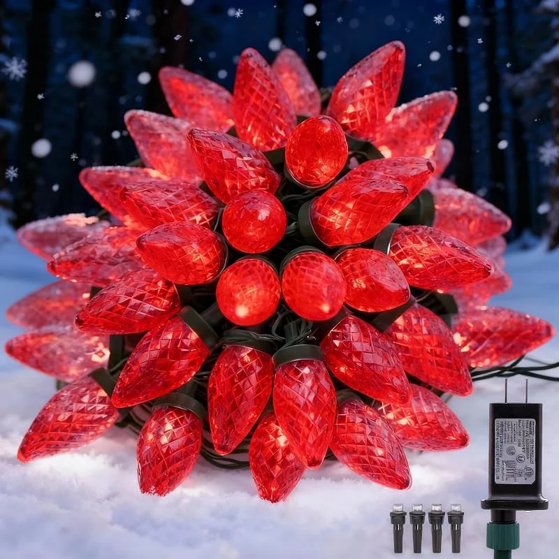 Marke: Ucutely C9 LED-Weihnachtsbeleuchtung für den Außenbereich, 10 m, 50 LEDs, 8 Beleuchtungsmodi, wasserdicht, anschließbar, Weihnachtslichterkette für Außendachlinie, Terrasse, Zuhause