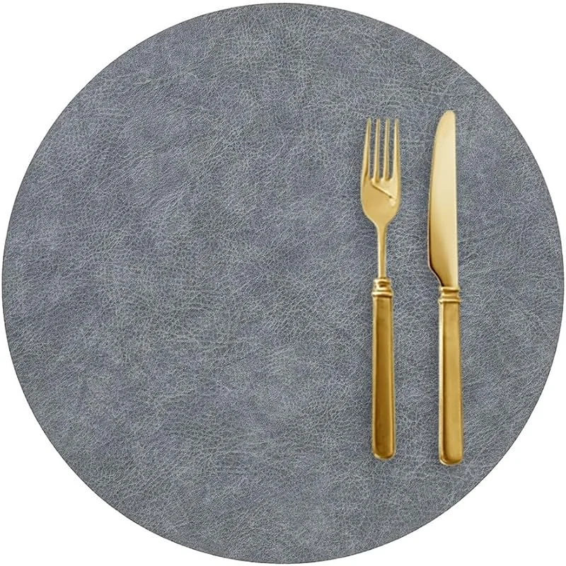 Besuche den Epinki-Store Epinki 2er Set Tischset Modern Rund 33CM, PVC Leder Platzdeckchen Weihnachten Umkehrbar Einfarbig Rindsleder Textur, Tischuntersetzer Weihnachten Grau für Zuhause Restaurant Speisetisch — Küche & Haushalt