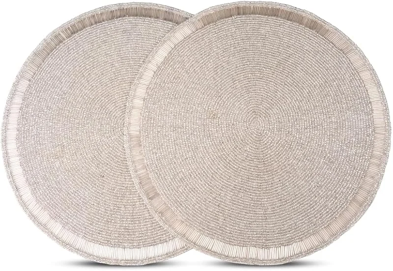 Marke: Homebia Designs Tischsets mit Perlen, 2 Stück, 33 cm, rund, silberfarben — Küche & Haushalt