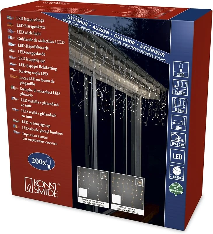 Besuche den Konstsmide-Store Konstsmide LED Eisregen Lichtervorhang, 200 bernsteinfarbene Dioden, 24V Außentrafo, transparentes Kabel - 2742-803 — Weihnachtsbeleuchtung