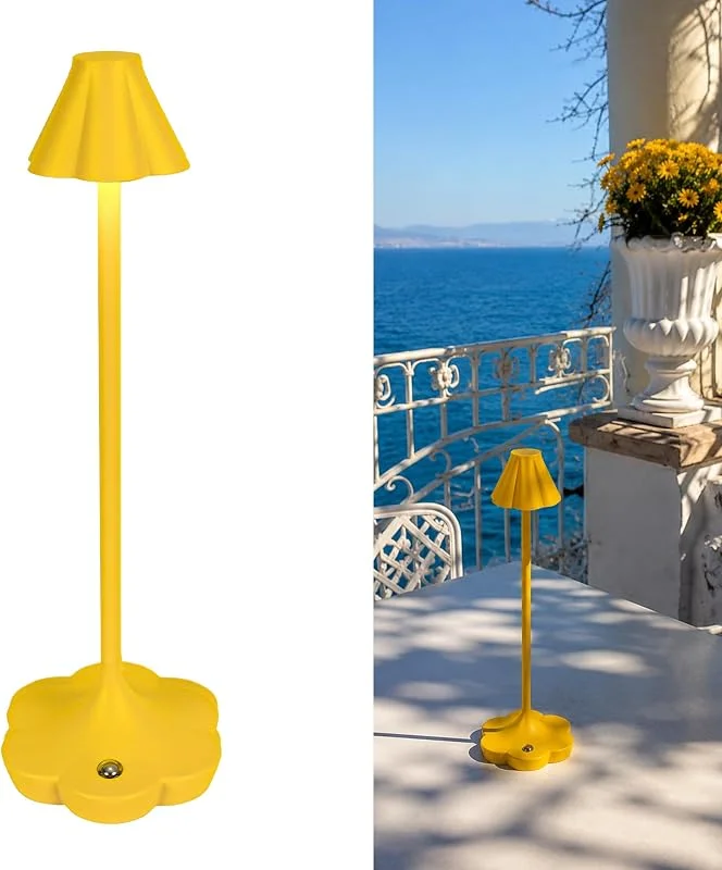 Besuche den LuminexDesigns-Store LuminexDesigns Touch-Control Nachttischlampe Kabellos, Wiederaufladbare Dimmbare Lampe mit 3 Farbtemperaturen, IP54 Blumen-Design für Gemütliche Atmosphäre Wohnzimmer Schlafzimmer Zuhause – Gelb — Kerzenlicht Abendessen