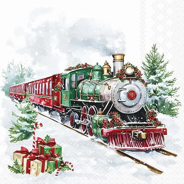 Besuche den Ambiente-Store 20 Servietten Weihnachten Zug unterwegs im Winter als Tischdeko. Papierservietten mit Motiv. Auch für Decoupage und Serviettentechnik 33x33cm — Advent und Tisch