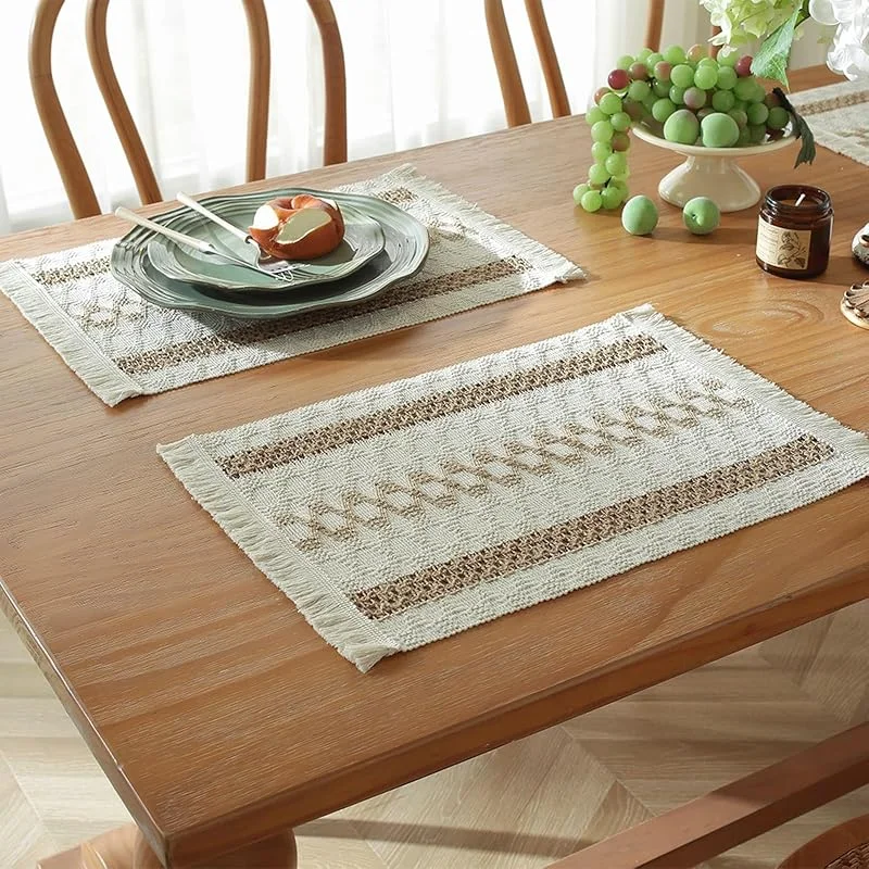 Besuche den Epinki-Store Epinki Tischsets Abwaschbar Und rutschfest Quadratisch, 2Pcs Set 45x30CM Platzset Weihnachten Modern Geflochten Streifen aus Baumwolle Leinen, Tischuntersetzer Deko Kaffee für Küche — Küche & Haushalt