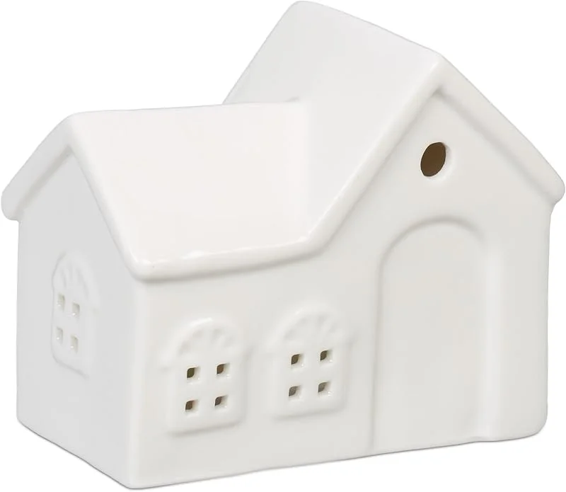 Besuche den Relaxdays-Store Relaxdays Teelichthaus Keramik, Leuchthäuschen für 1 Teelicht, H x B x T: 9 x 11 x 6 cm, Teelichthalter Haus, weiß — Advent und Tisch