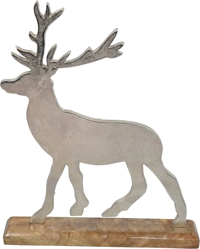 Marke: Unbekannt Schöner Elch, Hirsch aus Metall 30 cm auf Holz Sockel Landhaus Dekoration — Advent und Tisch