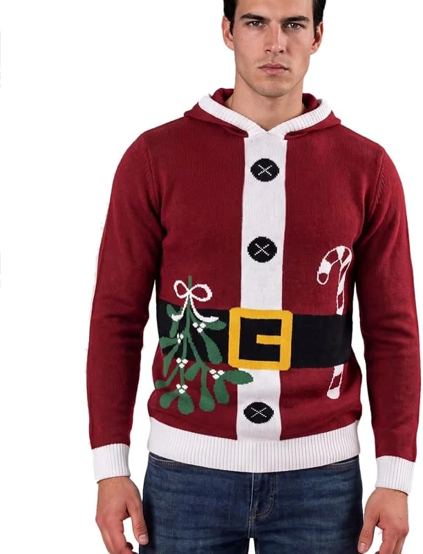 Marke: Xact Xact Herren Kapuzen-Weihnachtspullover - mit Elfen, Weihnachtsmann oder Rentier Motiv — Weihnachtsmode
