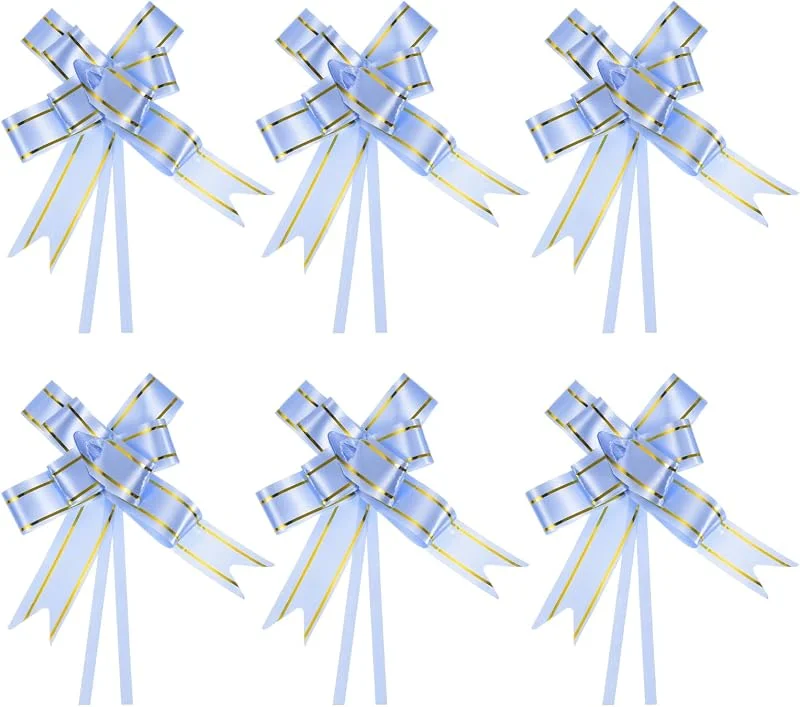 Besuche den PATIKIL-Store PATIKIL 100Stk 8" Ziehschlaufen Geschenkverpackung Ziehbogen Gold Gewinde Stil Körbe Geschenk Schleifen Knoten Farbband für Hochzeit Geburtstag Party Blau