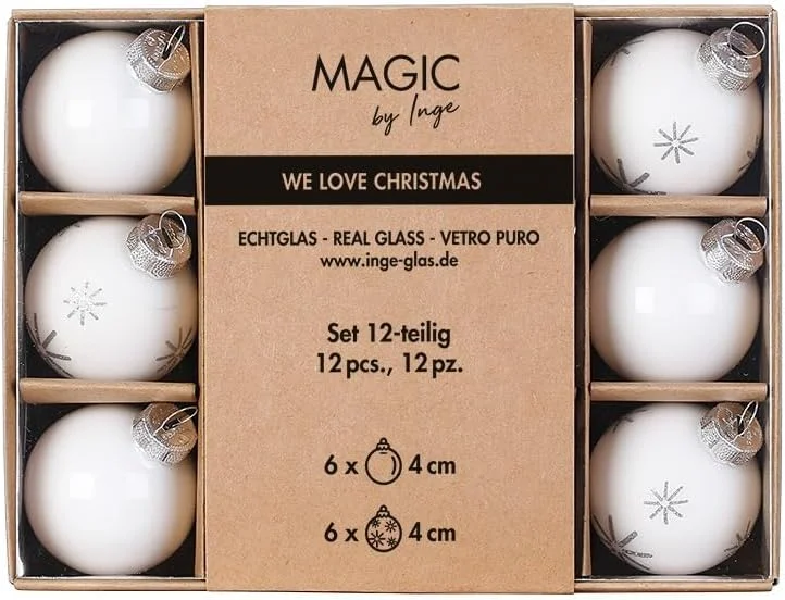 Besuche den Inge-glas-Store Weihnachtskugeln Glas 4cm x 12 Stück in Kartonbox Christbaumkugeln weiß - Just White — Weihnachtsdeko