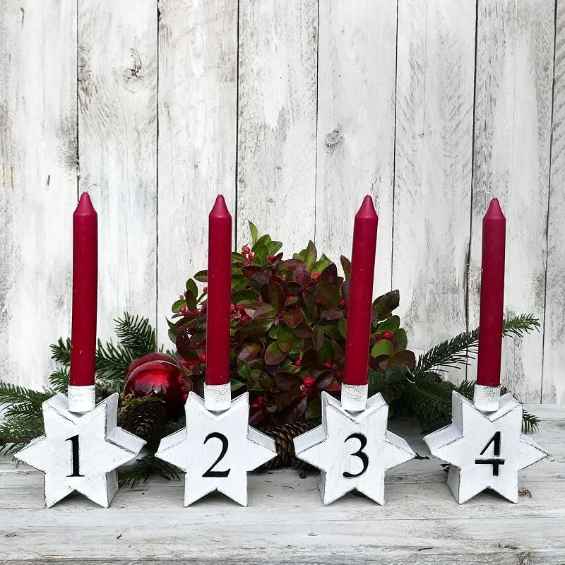 Besuche den Storm's Gartenzaubereien-Store Kerzenhalter Stern Adventszahlen 1-4 für Stabkerzen in Weiss zum Stellen 10, 5cm — Kerzenlicht Abendessen