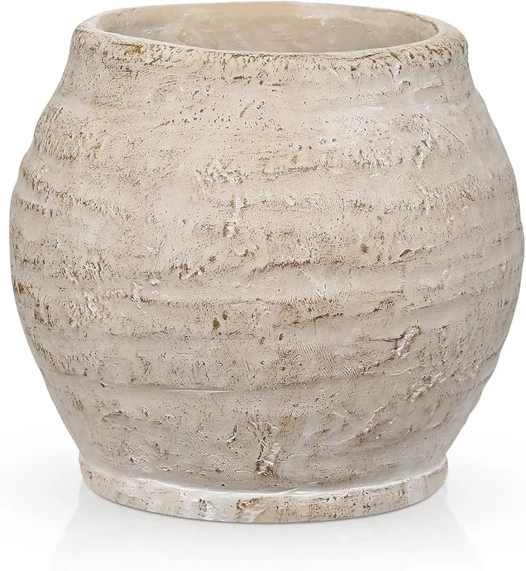 Besuche den Arborus-Store 13 cm Zement Vase Vintage Dekovase Cremeweiß Vase Rustikal Blumenvase — Kerzenlicht Abendessen