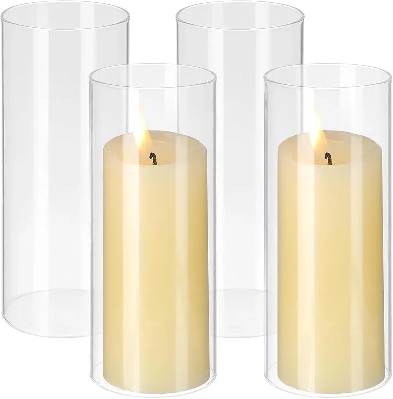 Marke: BESTOYARD BESTOYARD Glaszylinder Für Kerzen 4Er Set Transparente Kerzendeckel Aus Borosilikatglas 6.00 cm Durchmesser × 15.00 cm Höhe Staub- Und Windschutz Für Kerzenständer Tischdeko Adventskranz — Advent und Tisch