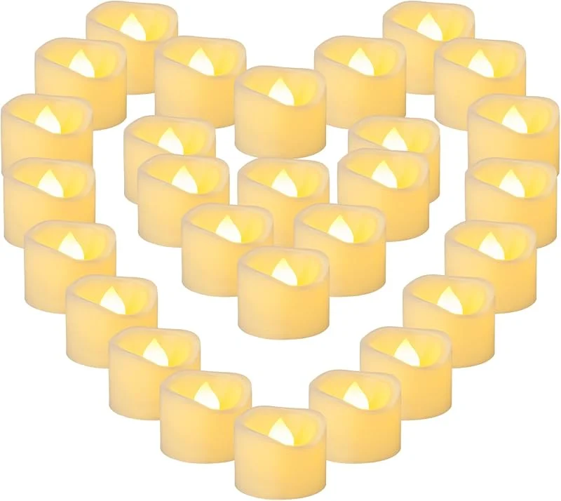 Besuche den Yakpo-Store 36 Stück 3, 8 cm x 3 cm große Teelichter, batteriebetrieben, flammenlos, flackernde LED-Teelichter, elektrisch betriebene Votivkerzen, große Menge für Hochzeitsdekoration, Halloween-Dekoration — Kerzenlicht Abendessen