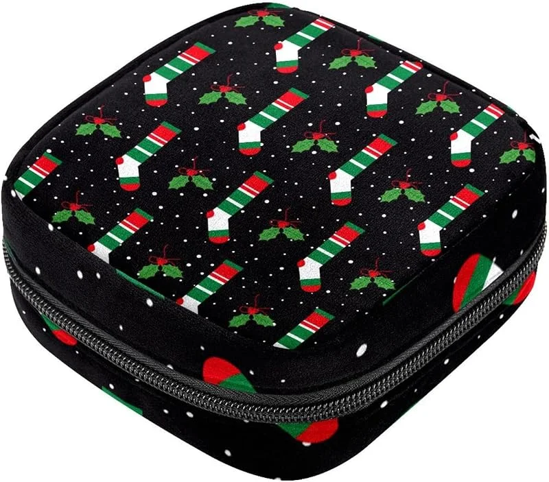 Marke: RODAILYCAY Schönes Weihnachtsstrümpfen-Set für Mädchen, Tampon-Slipeinlagen, Menstruations-Geldbörse, Stillunterlagen-Halter mit Reißverschluss, hygienischer Servietten-Organizer — Hautpflege