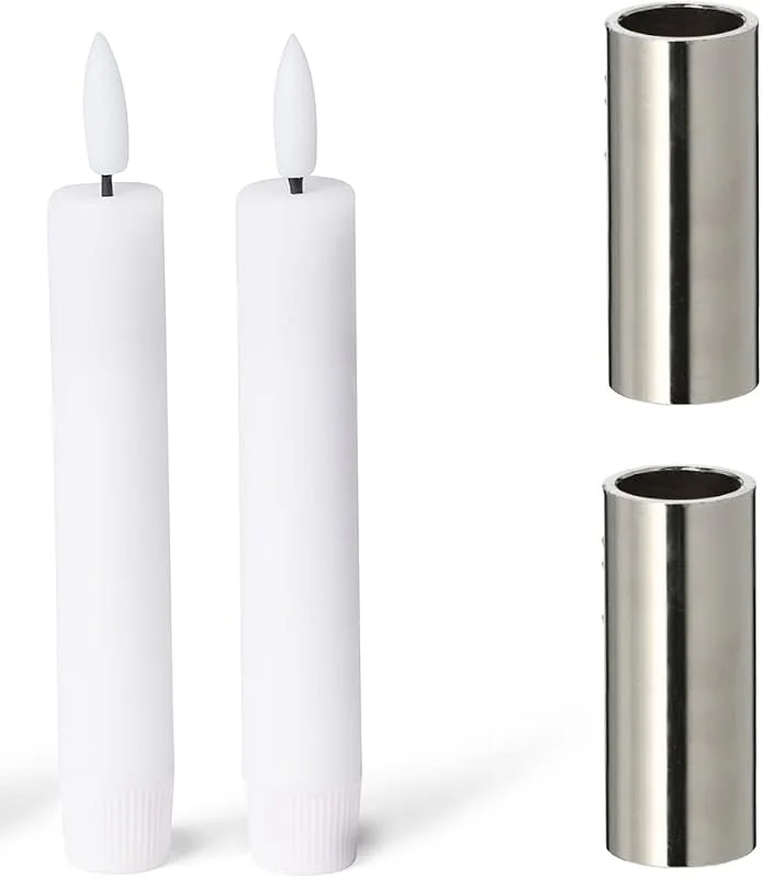 Besuche den Novaliv-Store Novaliv 2er-Set Kerzenständer magnetisch Stabkerzen Tafelkerzen Silber 2, 5x5cm mit Premium LED Kerzen Flammenlos Echtwachs Adventskranzkerzenhalter Candle Holder weihnachtliche Tischdekoration — Kerzenlicht Abendessen
