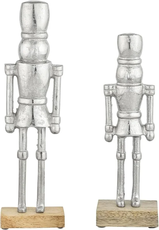 Besuche den Marrakesch Orient & Mediterran Interior-Store Dekofiguren Nussknacker aus Aluminium gefertigt, 2er-Set, Silber 32 cm — Weihnachtsdeko