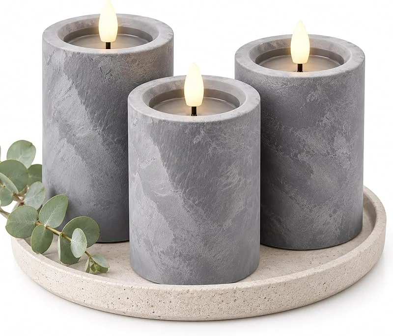 Besuche den Relaxdays-Store Relaxdays LED Kerzen, 3er Set, HxD: 12, 5 x 7, 5 cm, grau — Kerzenlicht Abendessen