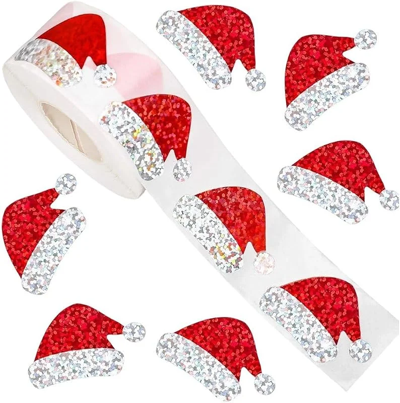 Marke: Muteitt 500 Stück Glitzernde Weihnachtsmützen-Aufkleber, Selbstklebende Weihnachtsaufkleber, Dekorative Umschläge, Siegel, Etikettenaufkleber Für Einladungen, Grußkarten, Geschenke — Geschenkverpackung