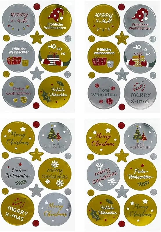 Besuche den Oblique Unique-Store Oblique Unique® Weihnachts Sticker Frohe Weihnachten Aufkleber Deko für Weihnachten Weihnachtsaufkleber Weihnachtsdekoration Scrapbooking Gold Silber — Geschenkverpackung