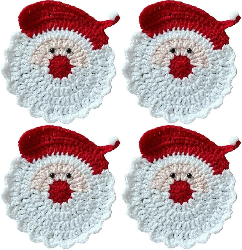 Marke: Lipfer 4-teiliges Weihnachts-platzset, Handgefertigte Gehäkelte Weihnachtsmann-untersetzer, Hitzebeständige Getränkeuntersetzer, Lustige Winterliche Tischsets Für Die Feiertage — Advent und Tisch