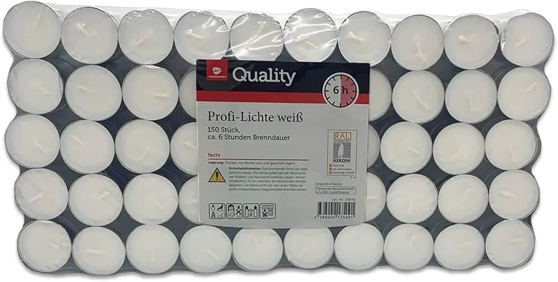 Marke: HLKauf Teelichter weiß ohne Duft Großpackung, 4 Std., 6 Std., 8 Std. auch Maxi(6 Std. Teelichter + 1 HL Kauf Notizblock, 900 Stück) — Kerzenlicht Abendessen