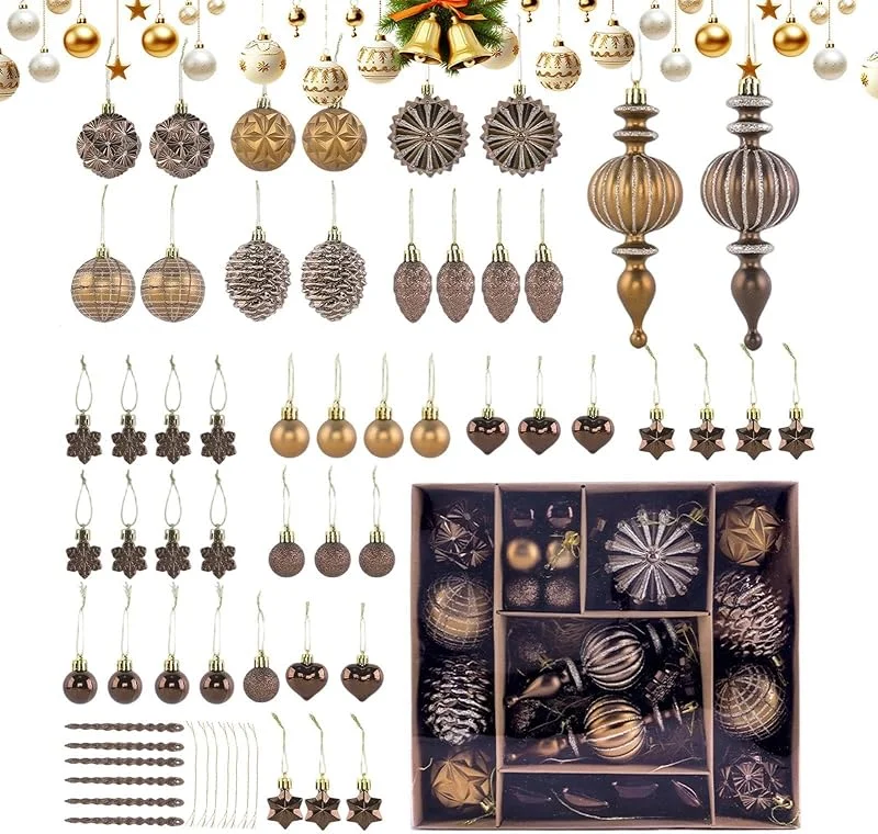 Marke: Generisch Weihnachtsschmuck-Set, 53-teilig, Kupfer, , Gold, Vintage — Weihnachtsdeko