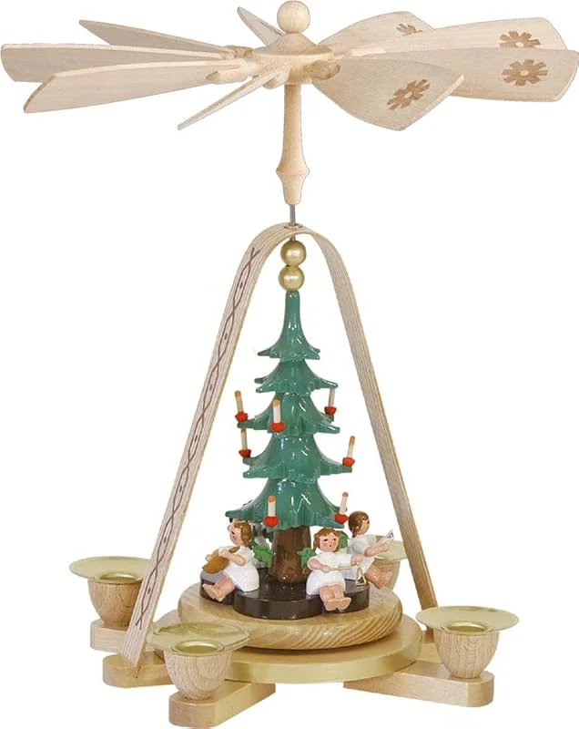 Marke: Richard Glässer Seiffen Weihnachtspyramide Engel, 28 cm hoch, Natur, original Erzgebirge — Weihnachtsdeko