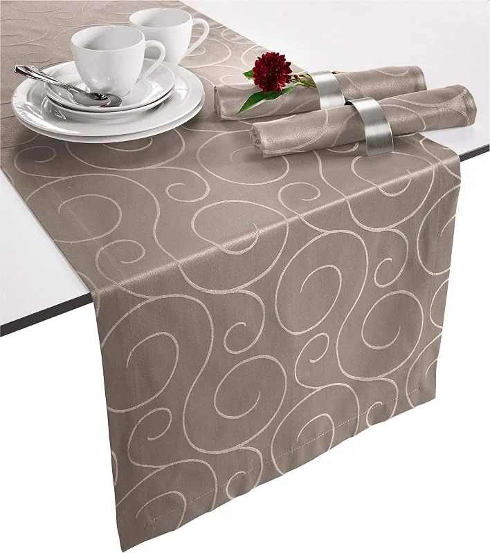 Besuche den Erwin Müller-Store Erwin Müller Tischläufer, Tischdecke Oberhausen, Jacquard Ranken Taupe Größe 40x130 cm - pflegeleicht, bügelleicht, mit Kuvertsaum — Küche & Haushalt