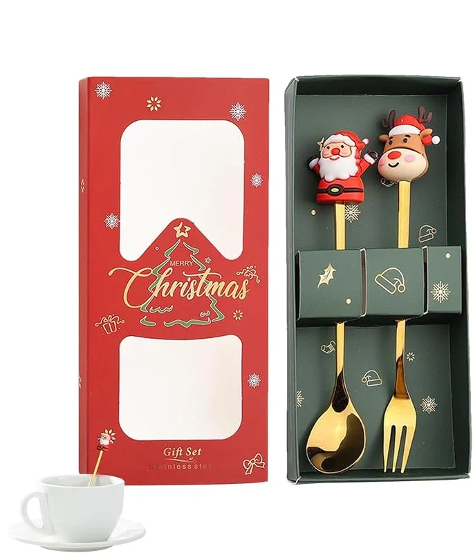 Marke: ccuzs Weihnachtsmanngabel und Löffel-Set, Weihnachtsbesteck aus Edelstahl — Advent und Tisch