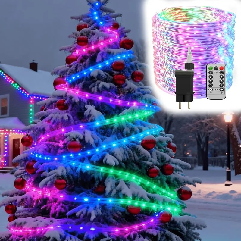Besuche den LZQ-Store LZQ 50m LED Lichterschlauch Lichterkette Außen Innen, Lichtschlauch 5mm Leuchtschlauch mit Fernbedienung, 8 Modi & Memory, Niedervolt Schlauchlicht PVC Röhrenlicht für Weihnachten, Bunt — Weihnachtsbeleuchtung