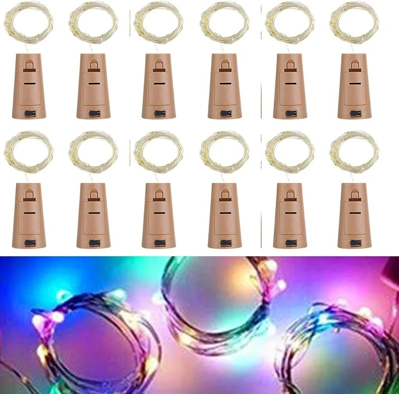 Marke: RcStarry Flaschenlicht lichterkette, RcStarry(TM) Weinflaschen LED lichterkett, 12er stück 2M 20 Leds Silberdraht Licht Sternenlicht für Flasche DIY, Weihnachten Hochzeit und Party Halloween (Bunt) — Weihnachtsbeleuchtung