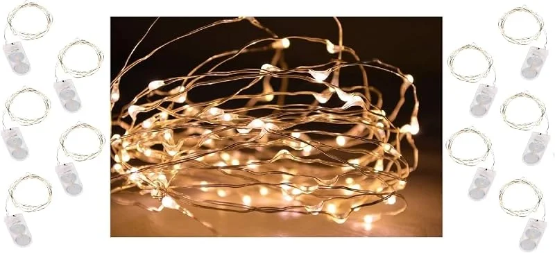 Besuche den Vanorell-Store 10 x 10 LEDs Draht Lichterkette zuschneidbare Drahtlichterkette SILBERDRAHT Warmweiß incl. Batterie Micro LED Lichterkette Lichterschlauch Batterie Weihnachten Licht Lichterketten Party — Weihnachtsbeleuchtung