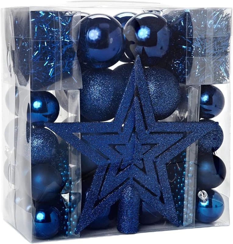 Besuche den HEITMANN DECO-Store HEITMANN DECO Weihnachtsbaum-Schmuck Set 45-TLG. – Blau – inkl. Baumspitze, Kugeln, Girlanden & Perlketten – bruchsicherer Kunststoff — Weihnachtsdeko