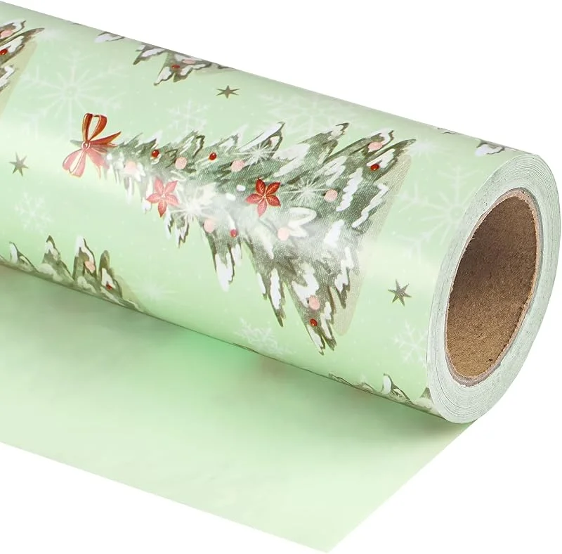 Marke: WRAPAHOLIC WRAPAHOLIC Wendbares Weihnachtsgeschenkpapier – Mini-Rolle – 43 cm x 100 cm – hellgrünes Weihnachtsbaum-Geschenkpapier für Weihnachten, Urlaub, Party Feier — Geschenkverpackung