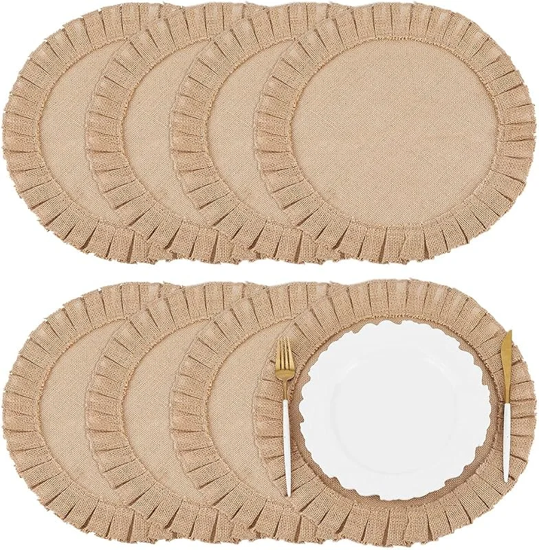 Besuche den UNICRAFTALE-Store UNICRAFTALE Runde Sackleinen-Platzsets, wiederverwendbar, hellbraun, Bauernhaus, runde Platzsets, rustikale Tischdekorationen für Hochzeit, Weihnachten, Abendessen, Urlaub, 38, 8 cm Durchmesser, 8 — Advent und Tisch