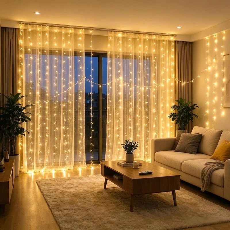 Besuche den YRHome-Store 1 Stück LED Lichtervorhang 3x3m, 300 Warmweiße LEDs mit Stecker — Weihnachtsbeleuchtung