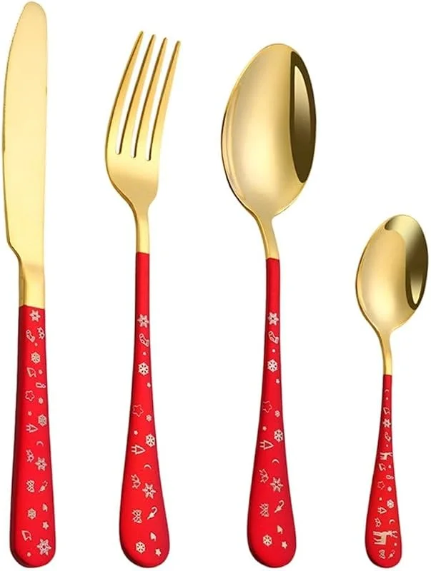 Marke: Zghhc 4-teiliges Weihnachtsbesteck-Set Aus Edelstahl, Gabel, Löffel Und Messer Für Zuhause, Dessert, Kaffee, Eiscreme – Ideal Für Weihnachtsfeiern Und Festliche Anlässe. — Advent und Tisch
