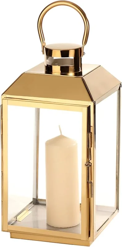 Besuche den Casa Vivente-Store Casa Vivente Laterne aus goldfarbenen Edelstahl, Windlicht für Kerzen, Dekorative Beleuchtung zum Aufhängen oder Aufstellen — Kerzenlicht Abendessen
