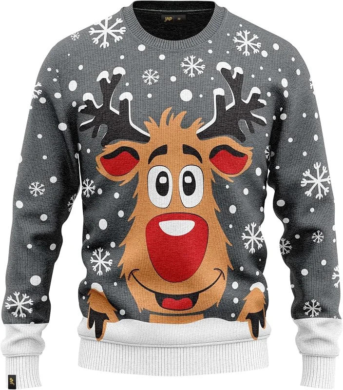 Besuche den JAP Christmas-Store JAP Christmas - Lustiger Hässlicher Weihnachtspullover für Damen und Herren - Weihnachtspulli - Ugly Christmas Sweater - Rudolph — Weihnachtsmode