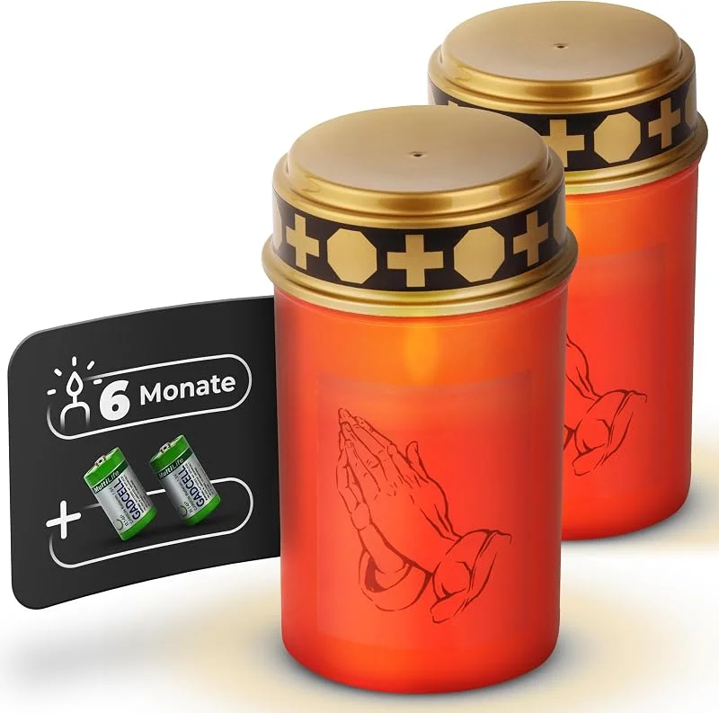 Besuche den Novaliv-Store Novaliv 2 Stück Grablichter LED ohne Batterie und Timer 6, 18 Grablichter rot Dauerbrenner Grablicht LED Kerzen flackernde Flamme Friedhofskerze Gedenkkerze Grablaterne Ewiges Licht Trauerkerze — Kerzenlicht Abendessen